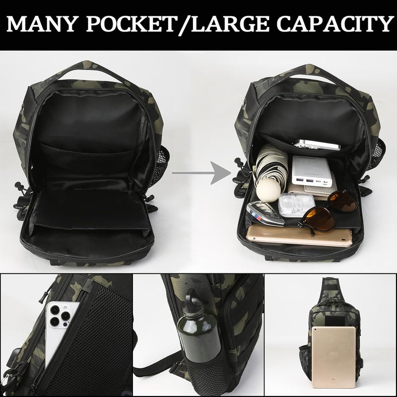 Valinov Tactical Shoulder Bag,Molle Shoulder Backpacks,Military Sling Daypack Backpack with USB Charging port - Image 4
